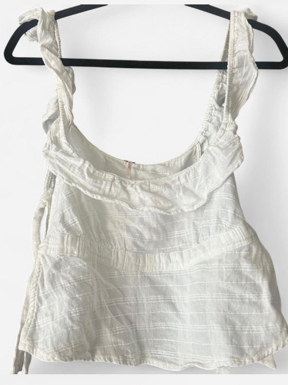 Free People White Ruffle Off-Shoulder Crop Top - Picture 6 of 7